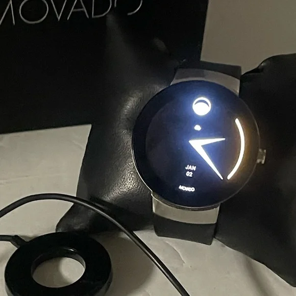 Movado 3660016 Black and Silver Watch with Charger smartwatch